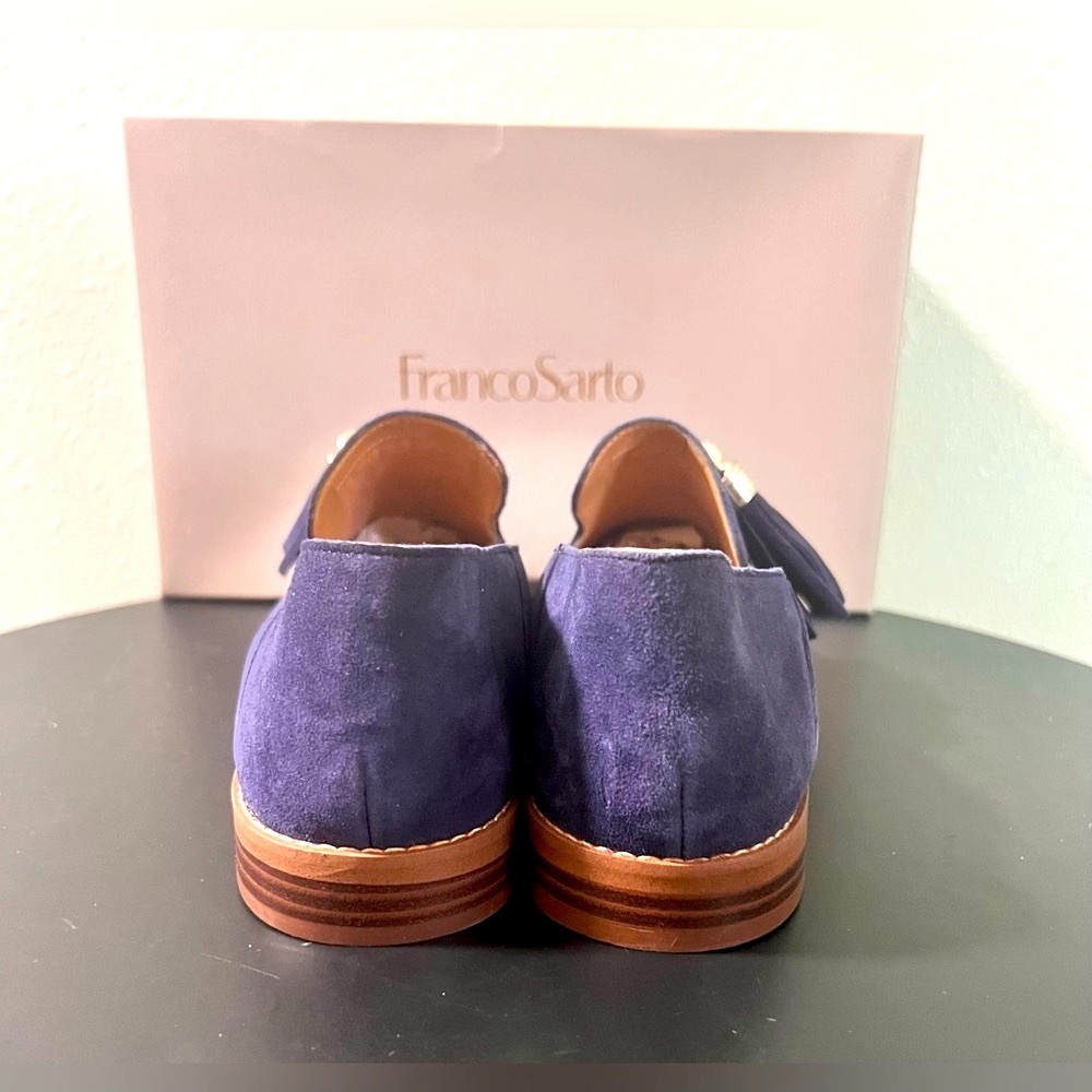 NEW Franco Sarto Blue Suede Hadden Loafer Flat w/ Tassels Slip On Office Wear - Picture 6 of 10